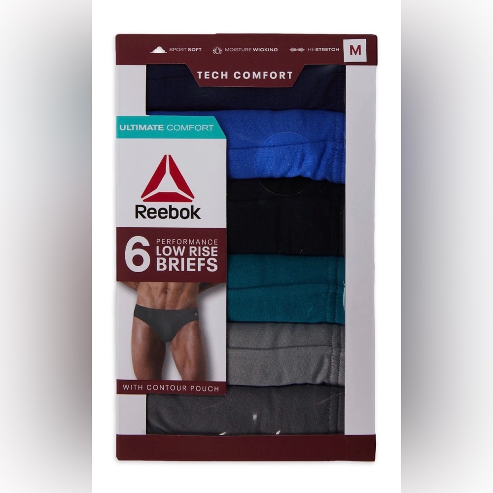 Men's Reebok Low Rise Briefs - Black, Blue, Teal, Gray